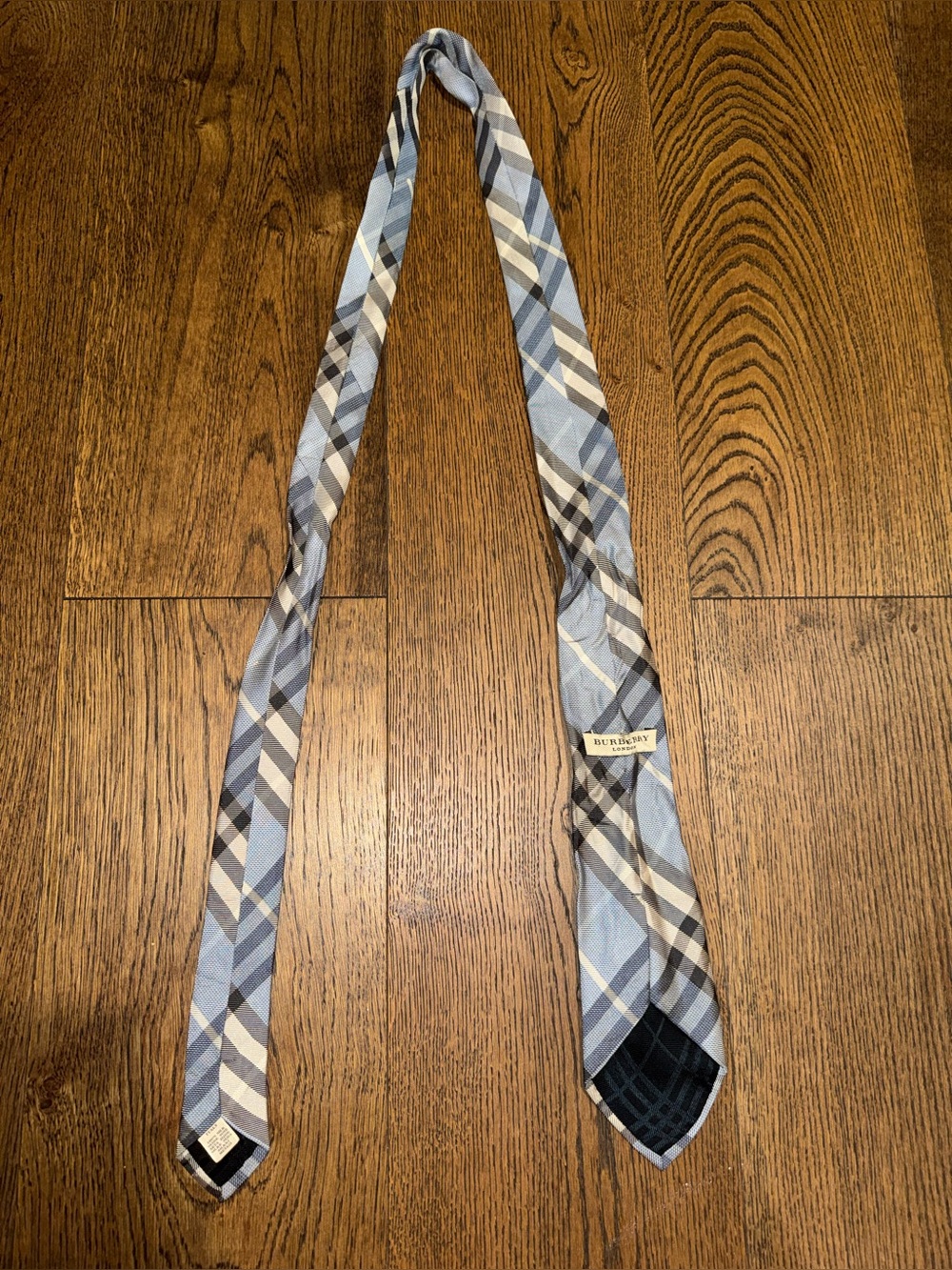 Burberry London Men’s 100% Silk Classic Plaid Tie - Light Blue - Picture 4 of 5